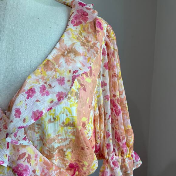 Lauren Conrad Pink & Yellow Floral Ruffled Wrap Maxi Dress XL - Picture 7 of 8